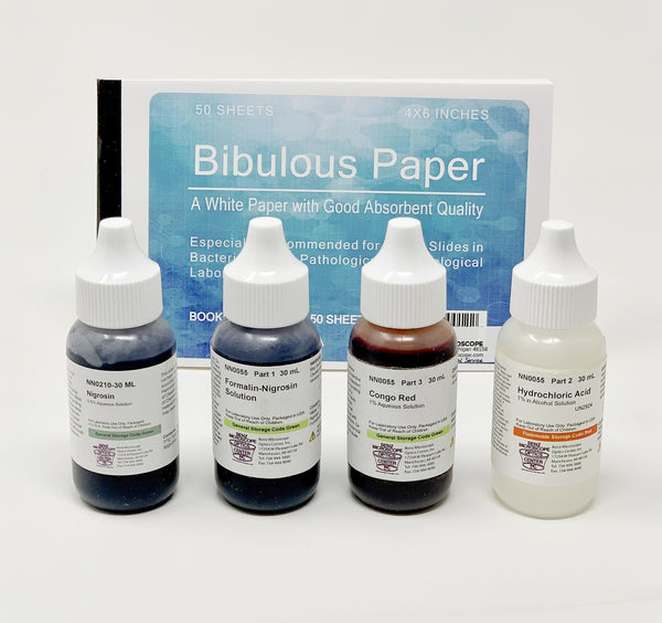 Benz Microscope Negative Stain Kit with 4 Solutions plus Bibulous Paper