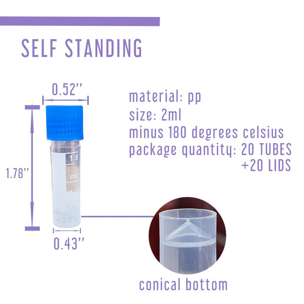 self standing upright polypropylene plastic tube with lid to minus 180 degrees celcius with conical pointed bottom