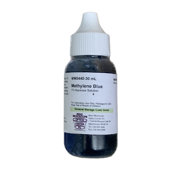 Benz Microscope Methylene Blue Slide Stain, 1% Aqueous Solution, 30ml or 100ml