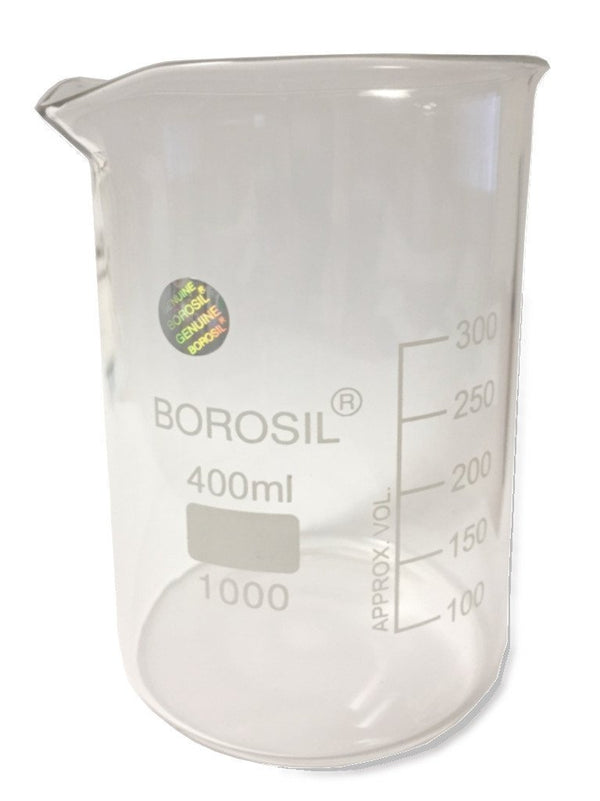 Borosil® Glass Low Form Griffen Beakers, Single Scale 400mL - 0