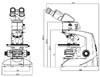 Dimension specifications of Labomed LX POL Series Microscopes.  