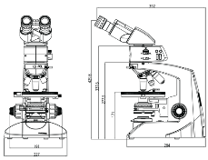 Dimension specifications of Labomed LX POL Series Microscopes.  