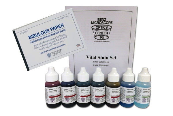 Benz microscope Vital Stains Kit, 7 Common Lab Stains & Bibulous Paper - 0