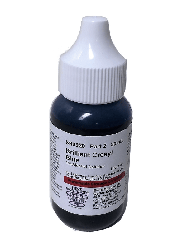 Slide Stain: Brilliant Cresyl Blue 1% Alcohol Solution, 30ml/1oz (#BZ0920-2) - Benz Microscope Optics Center