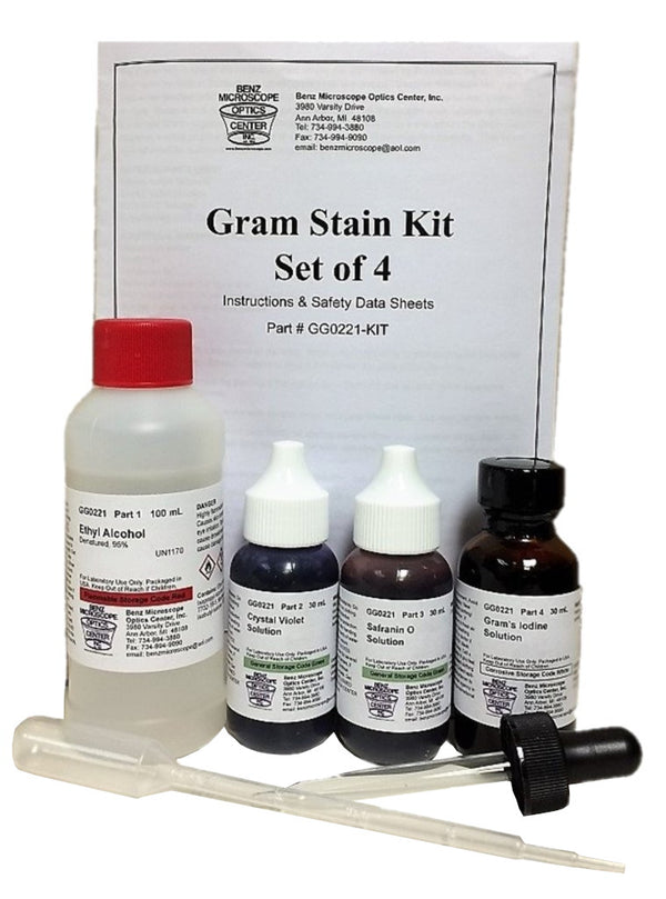 Benz Microscope Gram Stain Kit, Set of 4 - 0